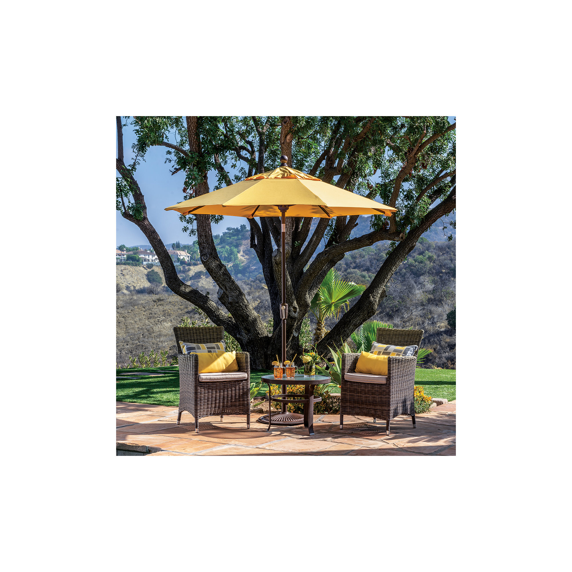 Launceston Market Umbrella, Lemon Solefin, Bronze, 96" H x 90" W x 90" D