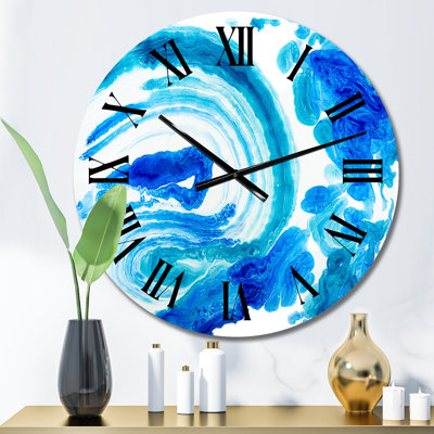 Bleu et blanc encre nuage explosion - horloge murale moderne