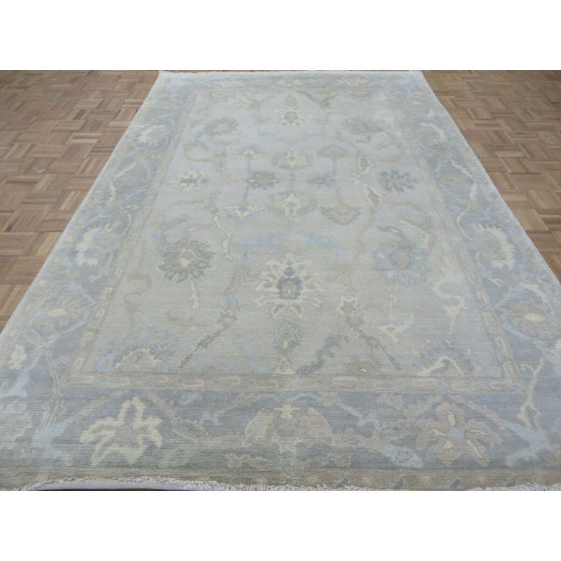 Tapis gris en laine noué à la main de conception unique 6 pi 3 po x 9 pi 3 po Hurst