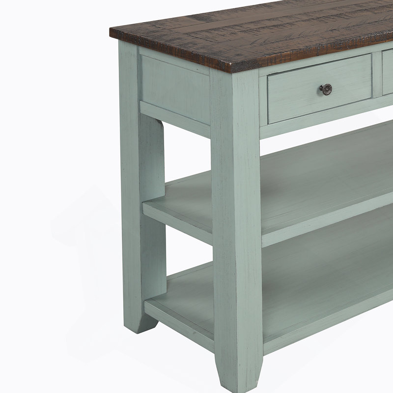 Console en bois de pin massif, table d'appoint moderne avec 3 tiroirs de rangement et 2 tablettes. Facile à assembler, Brun