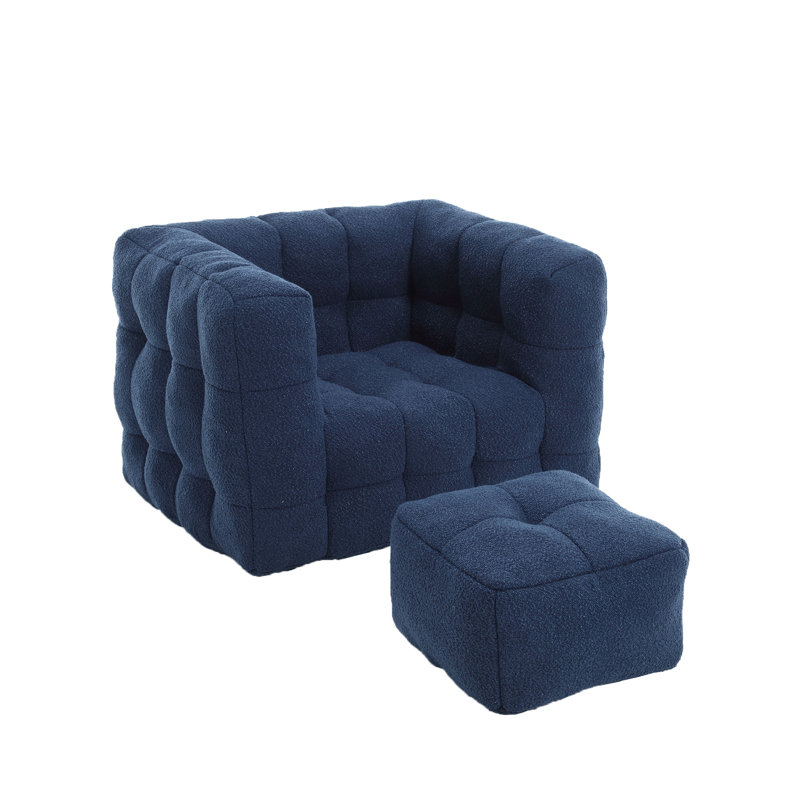 Joahnna Upholstered Armchair with Ottoman, Navy