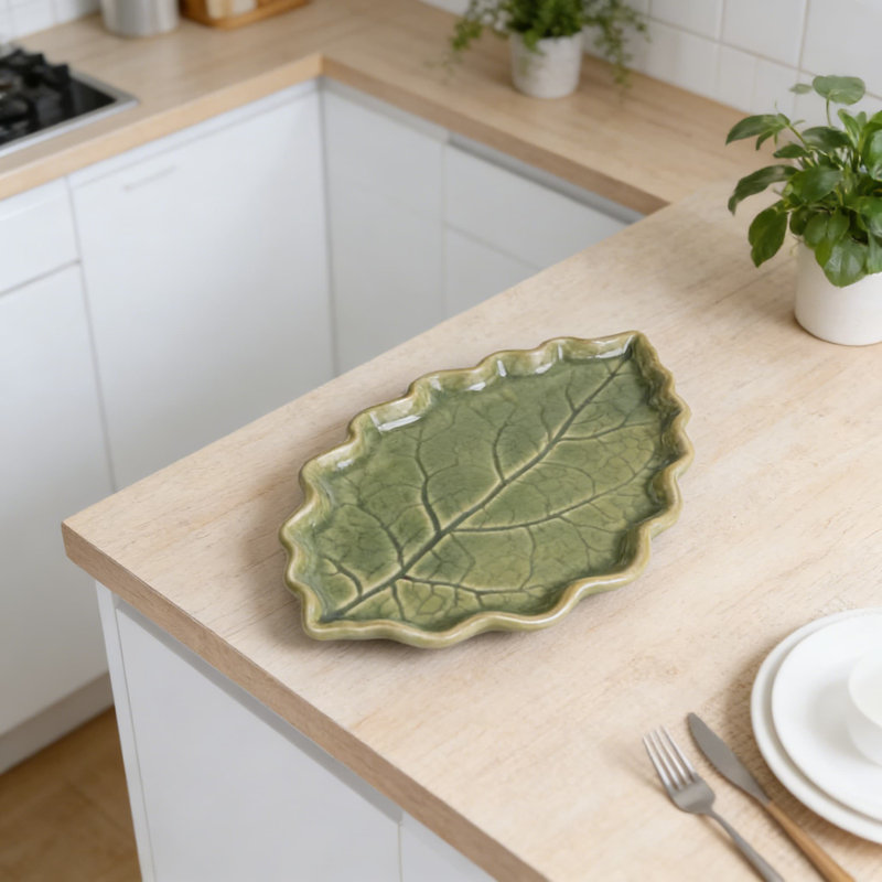 Repose-cuillère en céramique pour comptoir de cuisine, porte-ustensiles en forme de feuille pour spatules et ustensiles de cuisine, accessoire de cuisinière élégant et fonctionnel
