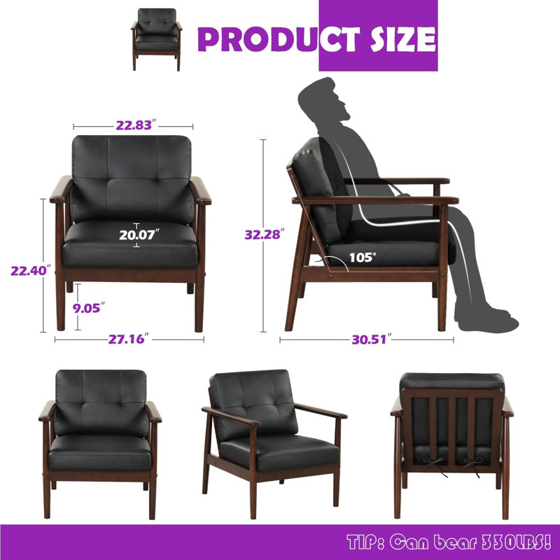 Jionny Faux Leather Armchair, Black Faux Leather