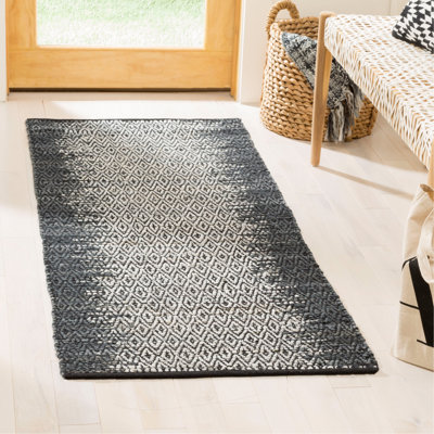 Exley Hand Woven Leather/Cotton Geometric Rug in Gray