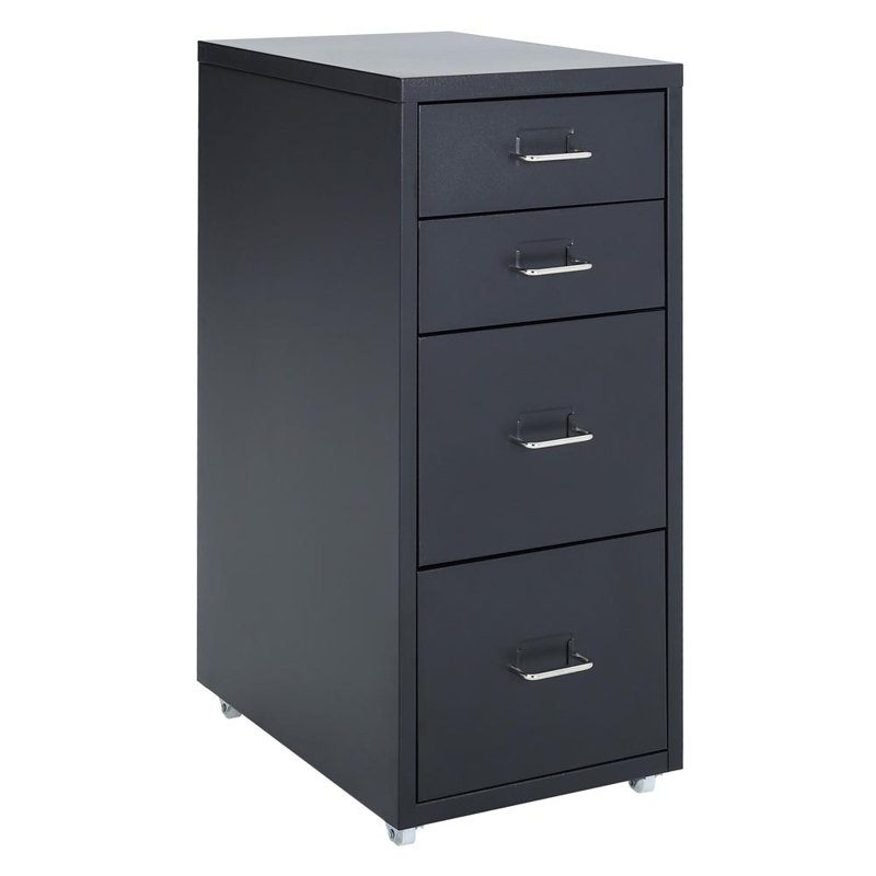 Eulos 28cm Wide 4 -Drawer Mobile Solid Wood File Cabinet, Black