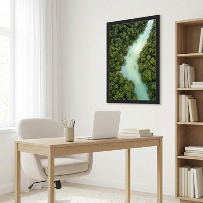 Art mural sur toile noir encadré pour le salon, la chambre à coucher, le bureau ou le vestibule - décoration murale décorative avec rivière tropicale