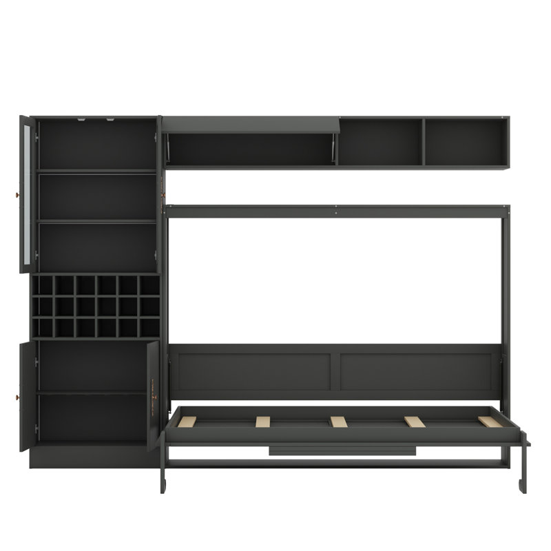 Lit escamotable mural avec canapé, tablettes USB et lumière Murphy, Gris