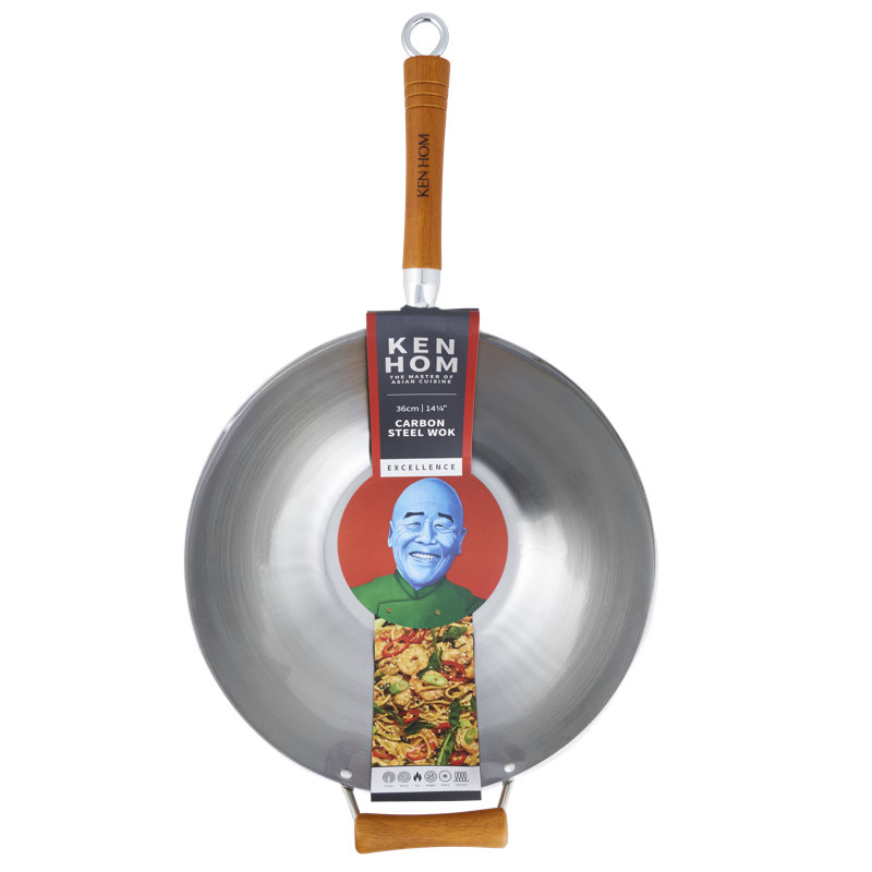 Ken Hom 14-Inch Carbon Steel Wok with Wooden Handle