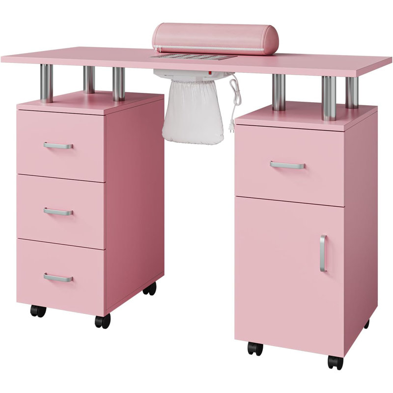 Table de manucure, table de salon de manucure avec dépoussiéreur électrique, bureau de clou ergonomique pour Nail Tech avec repose-poignet
