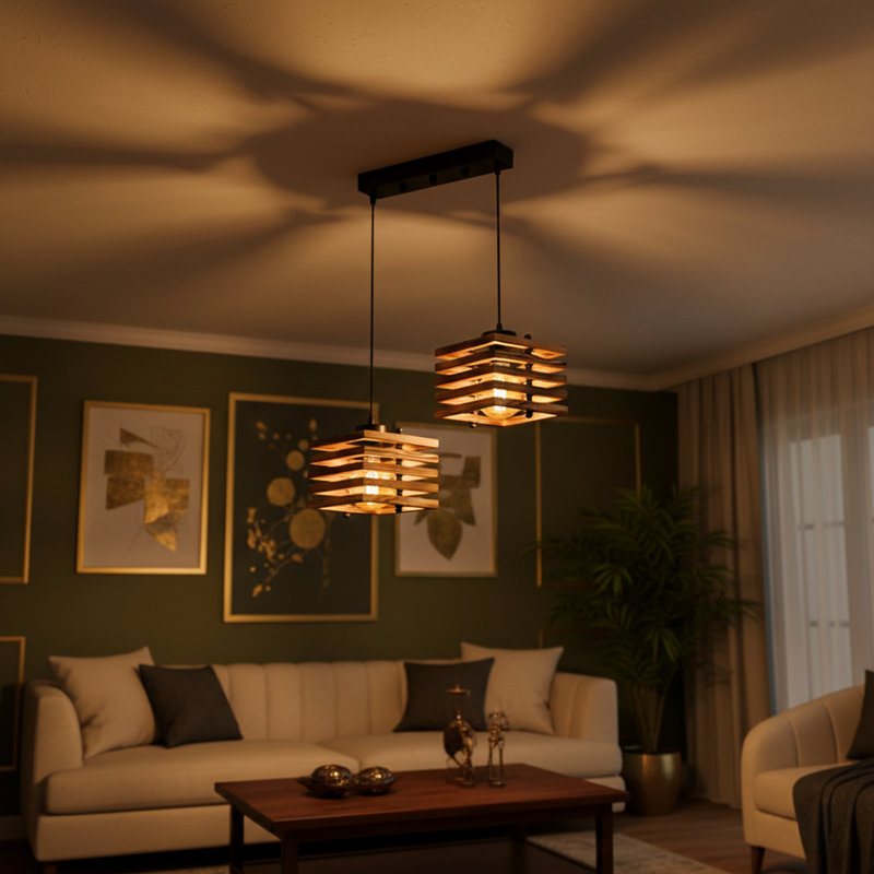 Luminaire suspendu pour îlot de cuisine 2 lumières Ellison, Chêne