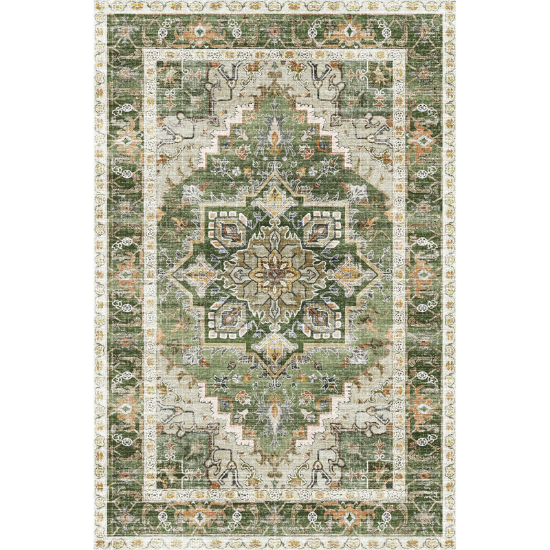 Tapis d'intérieur lavable vintage à poils courts Boho, Rectangle 5 pi x 7 pi