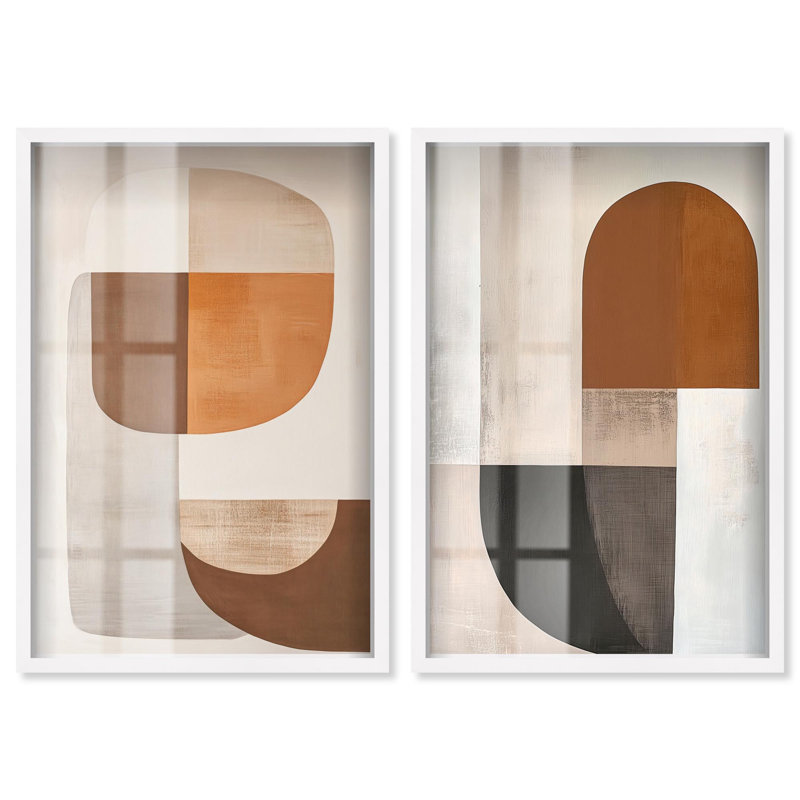 Weimar Echoes Duo Shadowbox Print Boho Beige Wall Art Set by Art Remedy, Black Frame, 10 x 15, 55" H x 37" W, White Frame