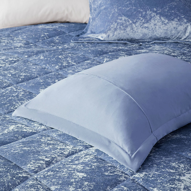 Housse de couette double / grand en velours bleu pervenche avec coussin - attrait pour une touche luxueuse, Bleu