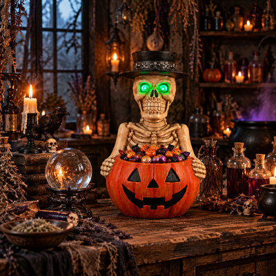 Lighted Skeleton Pumpkin Candy Bowl