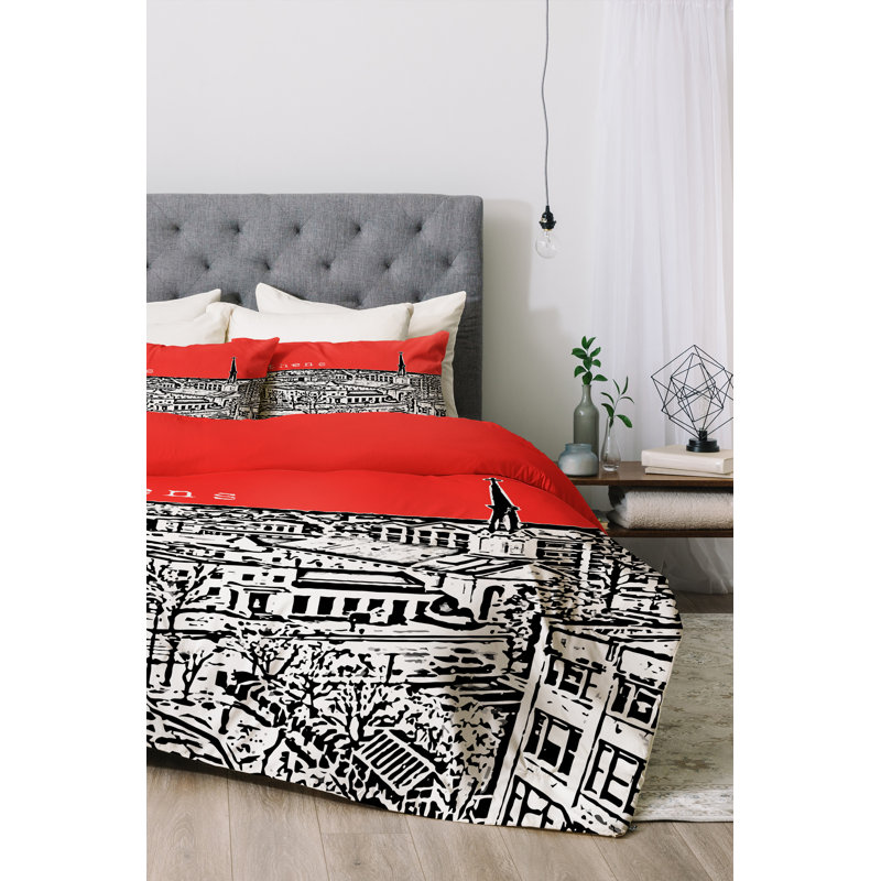 Ensemble de housse de couette Athens, Rouge, Housse de couette simple / simple TG et 1 taie dé