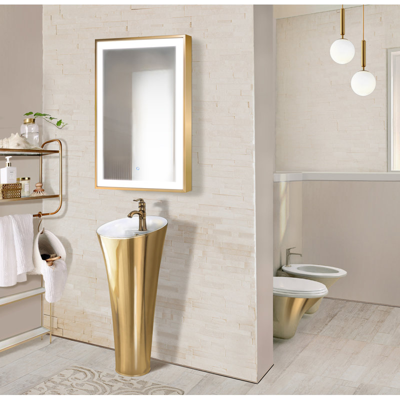 Lavabo de salle de bain circulaire sur pied en céramique avec robinet et trop-plein de 35,5 po de hauteur Odeiia