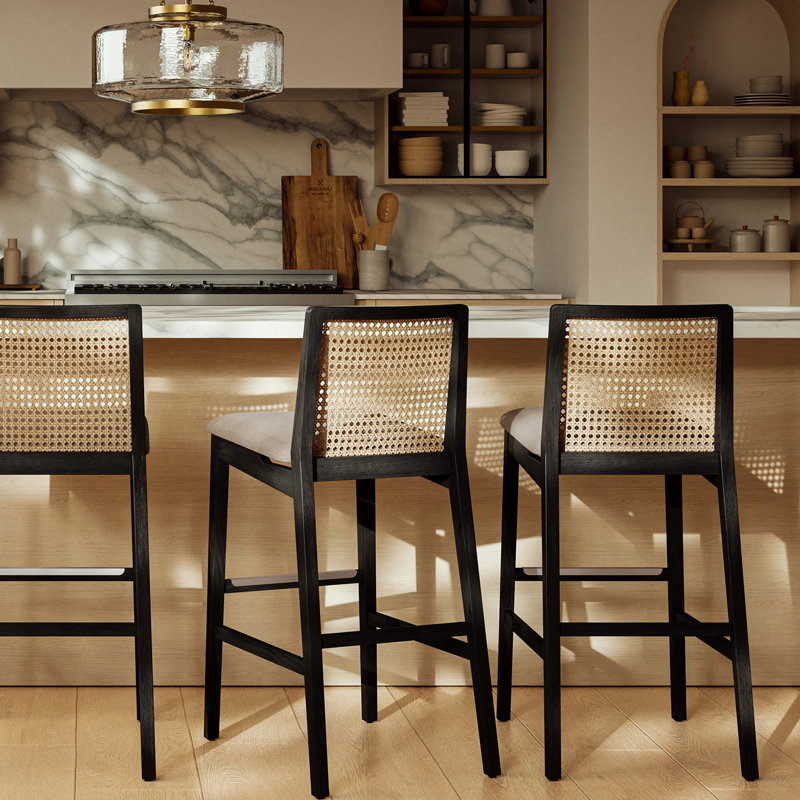 Mag Cane Bar & Counter Stool, Bar Stool (29.5" Seat Height), Medley Ivory/Ebano/Natural