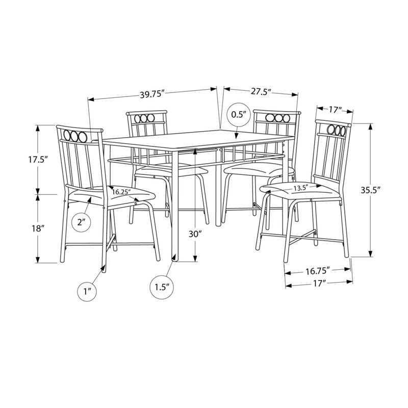 Black Metal and Leather-Look Casual Dining Set with 4 Chairs
