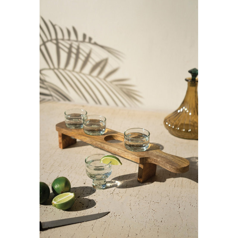  Tequila Flight Tasting Set – Four Glasses with Wood Base – 5"Tall