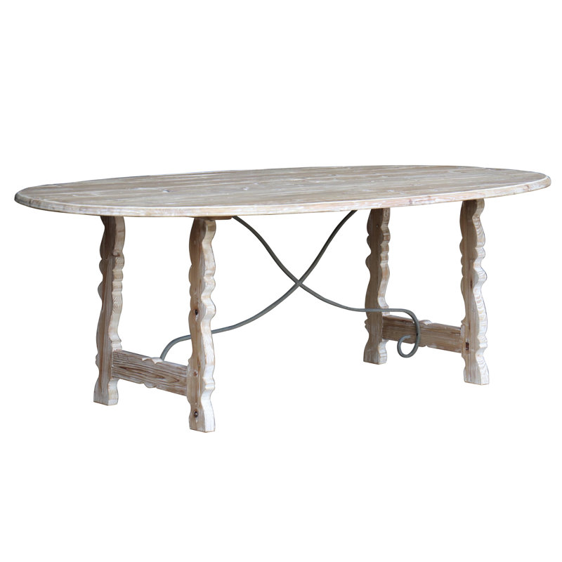 Pine Oval Solid Wood Top Dining Table, Gray Top/Gray Base
