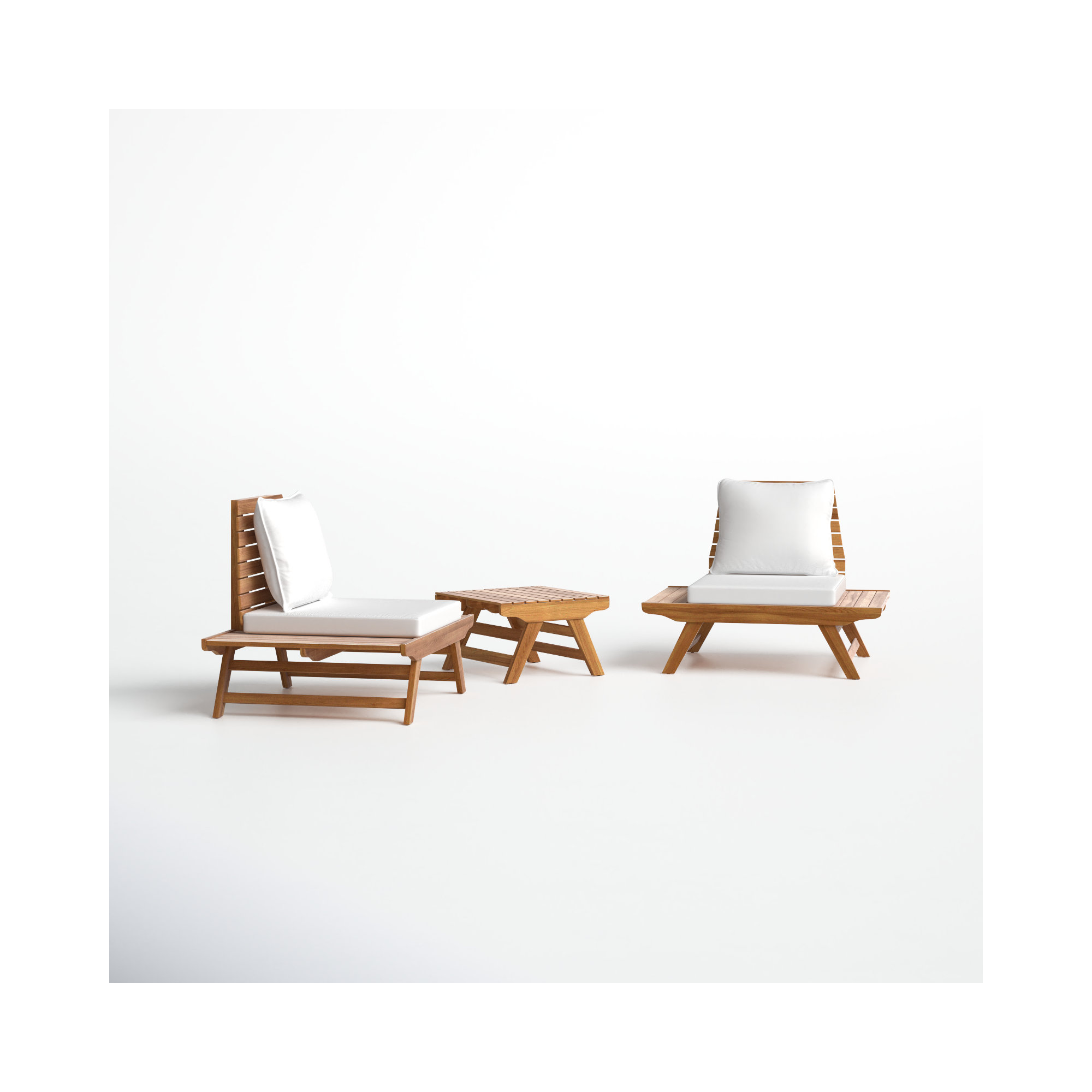 Cason Acacia 2 - Person Patio Conversation Set with Cushions, Teak Frame/White Cushion