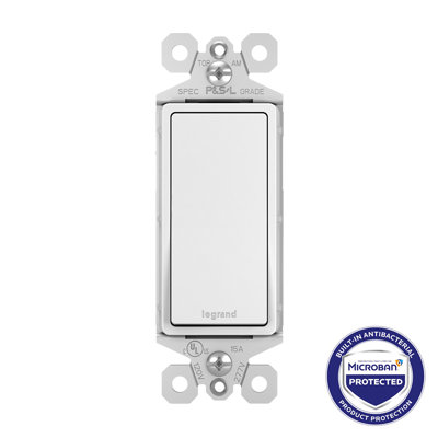 Radiant 15a Three Way Decorator Rocker Switch With Microban, White