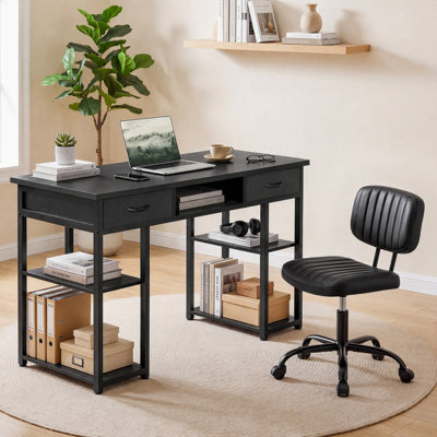 Home Office Furniture Set, 48" Computer Desk And Adjustable PU Leather Task Chair Set