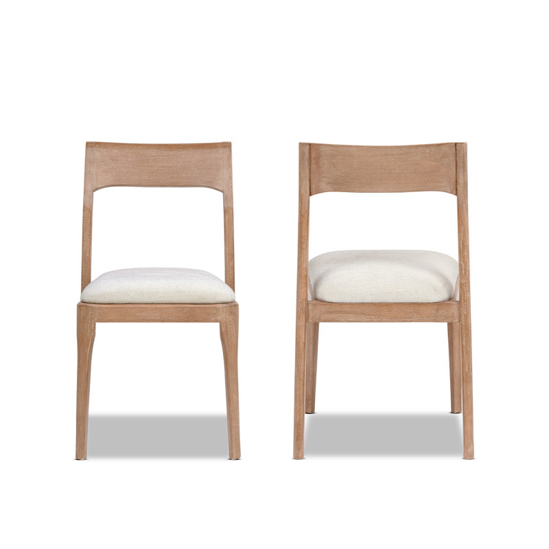 Ensemble de 2 chaises de salle à manger Bryson en pin recyclé capitonné, brun naturel, chenille beige clair doux lin