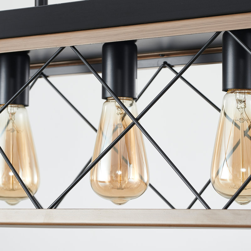 Lustre linéaire à cinq lumières Farmhouse, Natural Wood; Brown - 32"