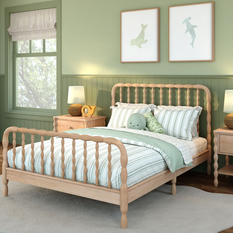 Lind Spindle Full Solid Wood Bed, Beige, Full