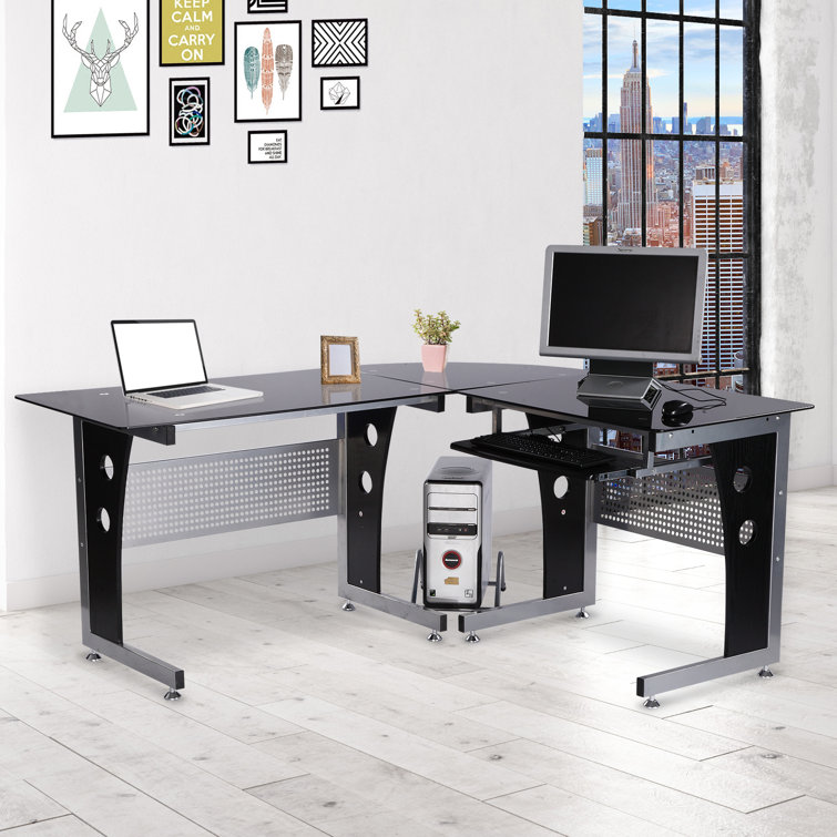 ClearAmbient Computertisch Eckschreibtisch Schreibtisch Bürotisch PC Tisch  mit schwarzem Sicherheitsglas L-förmig & Bewertungen