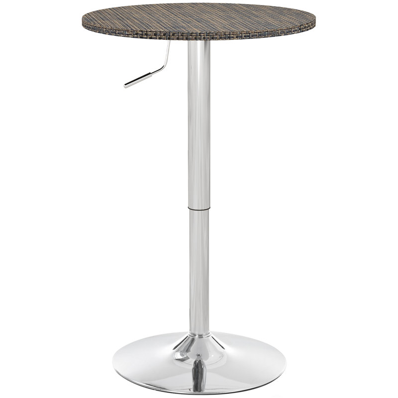 Table de bar ronde réglable pour 2, table de pub avec plateau en rotin PE, brun