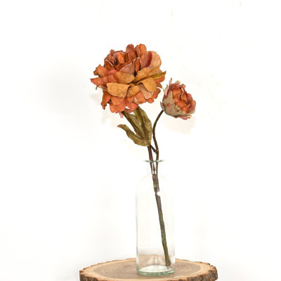 16" Artificial Fall Thanksgiving Day Peony Floral Arrangement In Glass Vase, Long Stem Fall Sprays Foliage Faux Flowers For Dining Table Centerpieces Indoor Decoration
