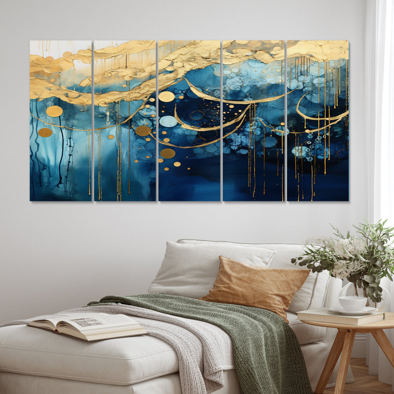Lumière du soleil se brisant dans les vagues - Décoration murale abstraite - 5 panneaux égaux