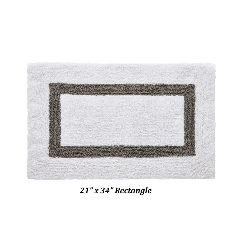 Tapis pour salle de bain réversible 100% coton Widman, doux et super absorbant, lavable à la machine pour la douche, la baignoire et le lavabo, rectangle 21 po x 34 po, blanc / gris