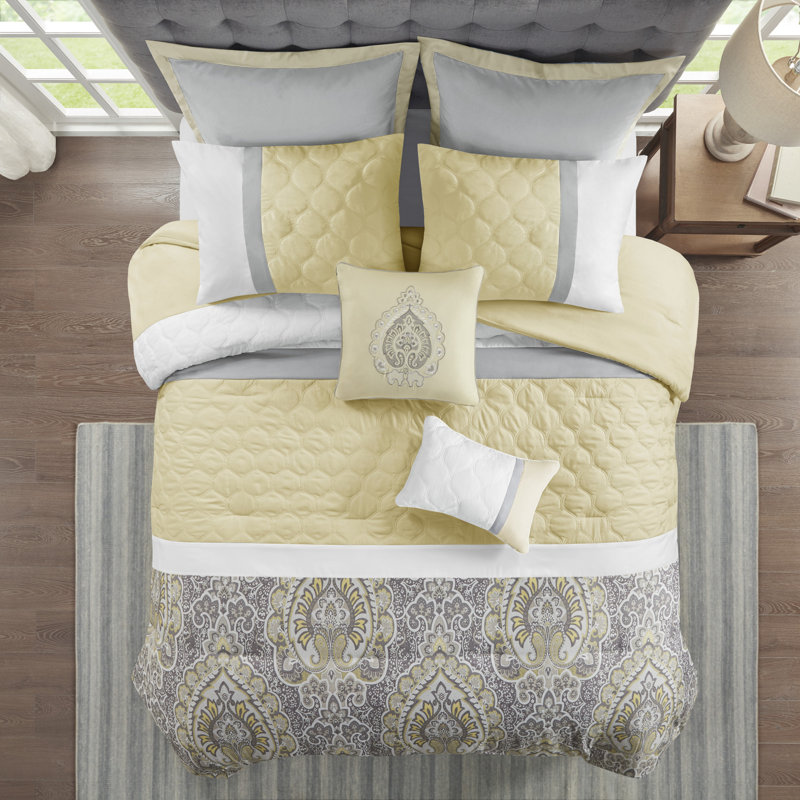 Shawnee Yellow and Gray 8-Piece Queen Microfiber Comforter Set