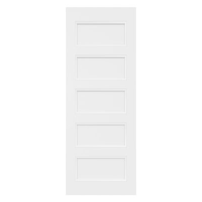 Porte intérieure standard de chambre à coucher, 5 panneaux, en bois massif apprêté, 71 cm (L) × 203 cm (H), de style moderne Raides.