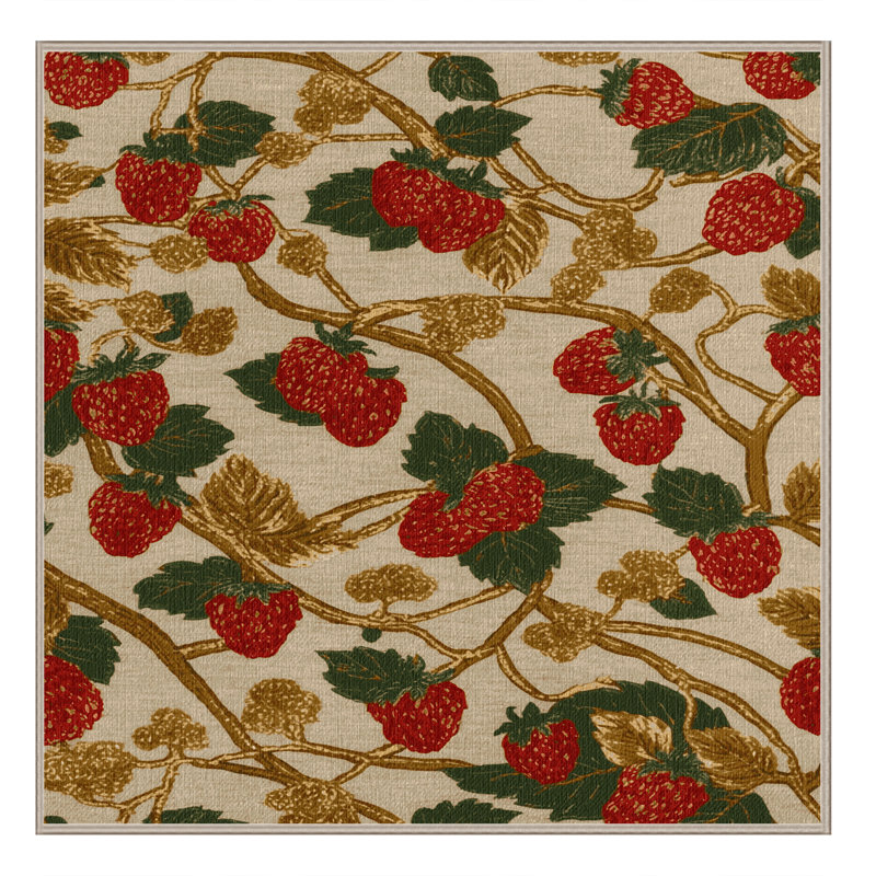 Washable Raspberry Golden Fruits Area Rug, Square 6'