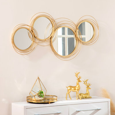 Gold Decorative Wall Art With Metal Mirrors - 3D, 42.25"X22 3D Decor For Bedroom And Living Room,