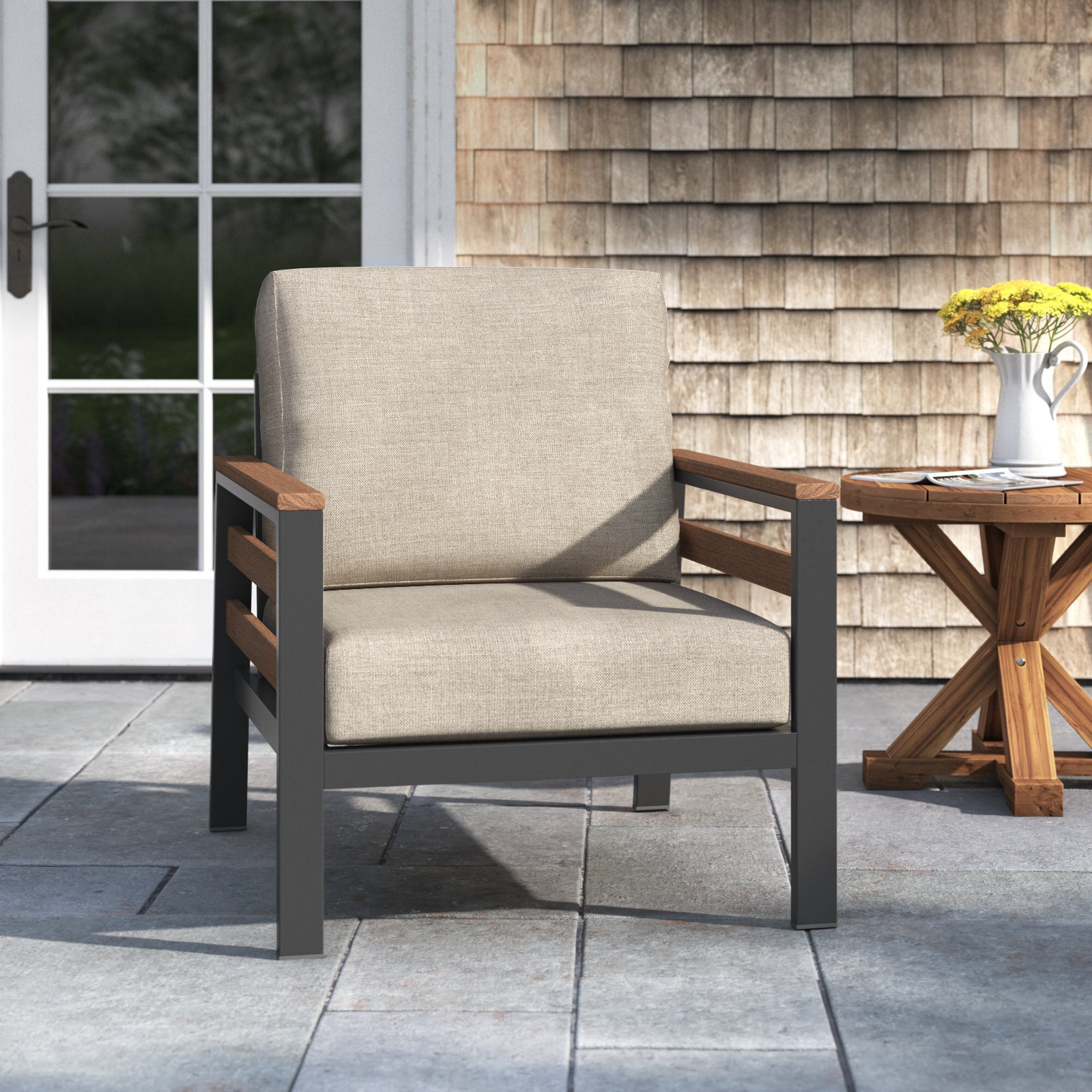 Townsend Patio Chair with Sunbrella® Cushions, Cast Silver Sunbrella®, Brown/Dark Gray