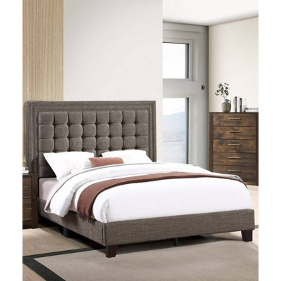 Elegant Style 1Pc Upholstered Bed Tufted Headboard Middle Legs Brown And Espresso Finish Bedroom Furniture