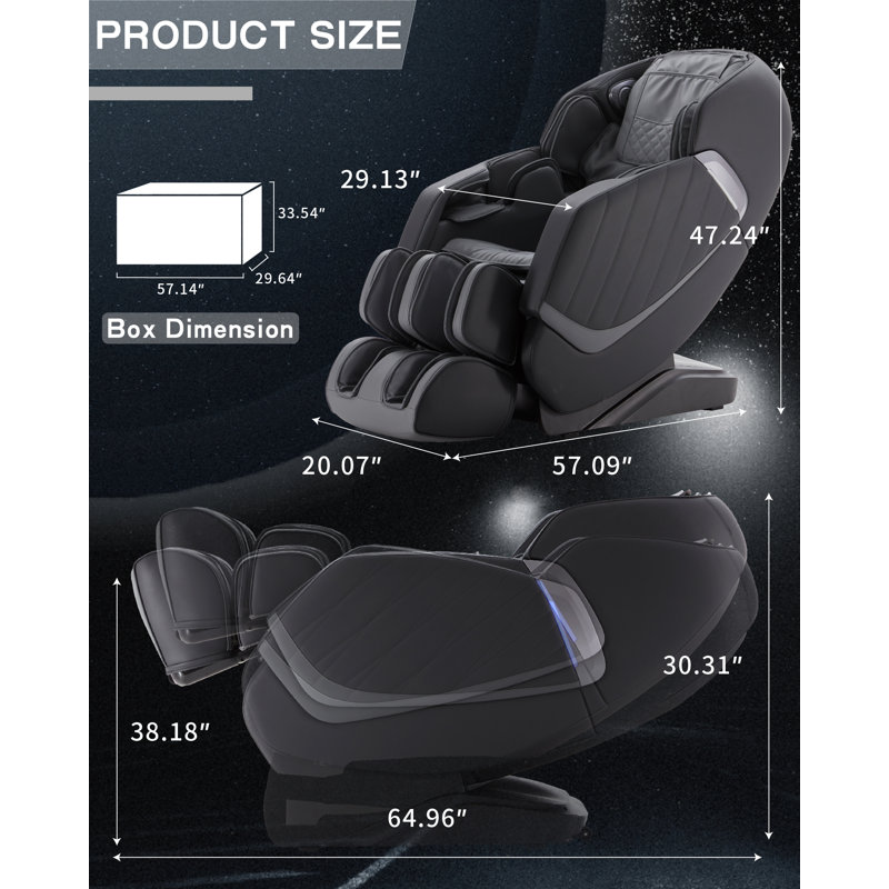 Fauteuil de massage 3D noir en similicuir noir avec enceinte Bluetooth et 24 coussins gonflables, Similicuir noir