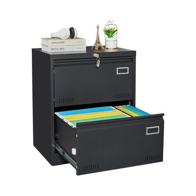 2 Drawer Metal Lateral File Cabinet With Lock,Office Vertical Files Cabinet For Home Office/Legal/Letter/A4,Locking Metal File Cabinet,Assembly Required (Black,With 2 Drawer)