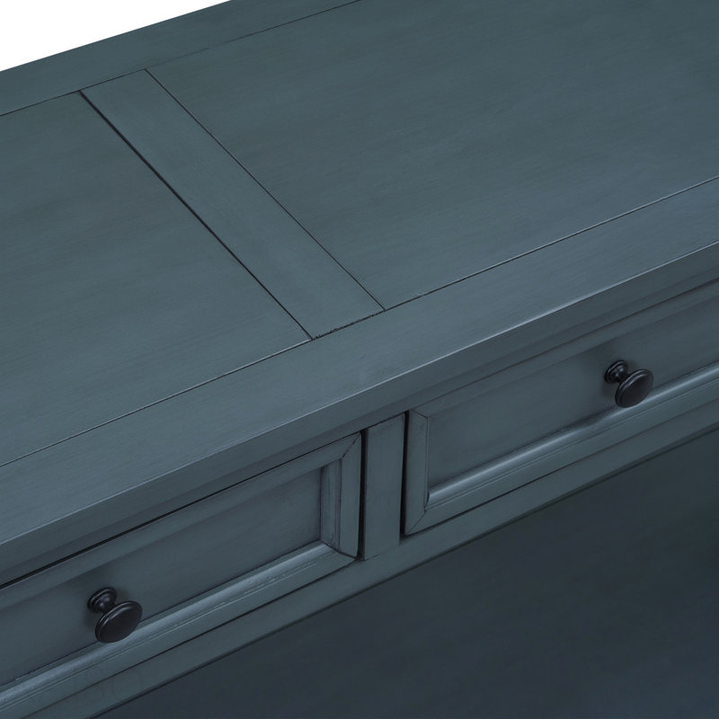 Console rustique en bois massif de 63 pouces avec 4 tiroirs et tablette inférieure pour le vestibule - Bleu marine