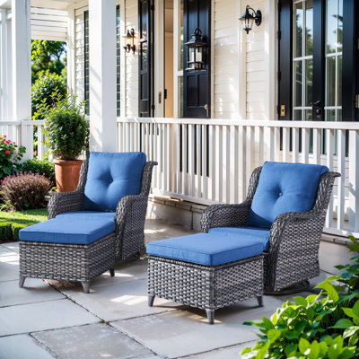 Deb 31" W Wicker Swivel Glider Chair with Ottoman and Cushions