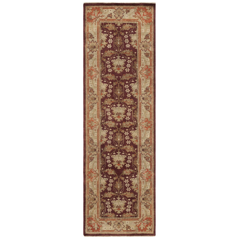 Oushak Oriental Hand-Knotted Wool Red Area Rug, Runner 3' x 10'