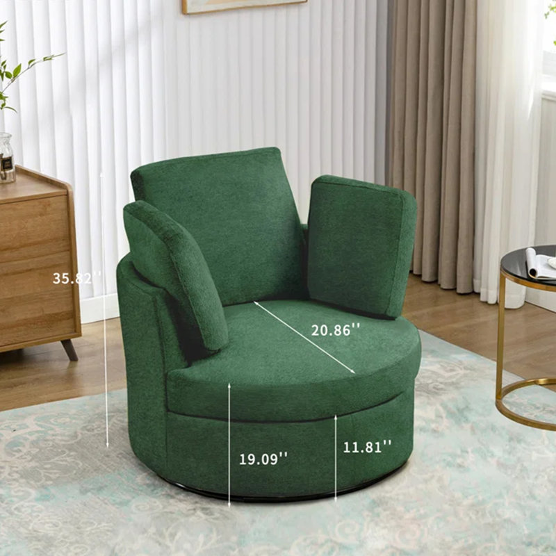 Fauteuil demi-tonneau pivotant avec rangement caché Chenille, Chenille verte