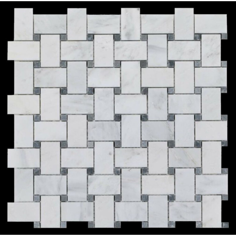 Honed Eastern White Marble Basketweave With A Grey Dot
