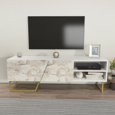 DENASSE TV STAND WHITE BENDIRE MARBLE BLACK
