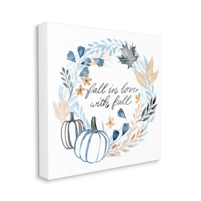«In Love With Fall Blue Autumn Foliage Wreath», art mural sur toile tendue par Grace Popp